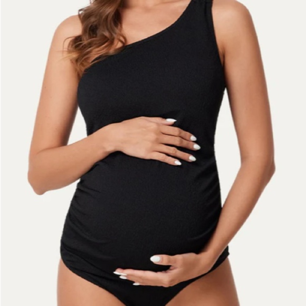 Maternity Black One-Shoulder Swim Suit | M